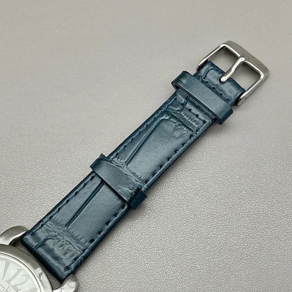 Talbots Watch Women Silver Tone Blue Leather Band Analog Quartz NEW BATTERY